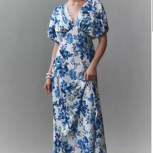 BHLDN Deep-V Flutter-Sleeve Satin A-Line Gown - Size 6